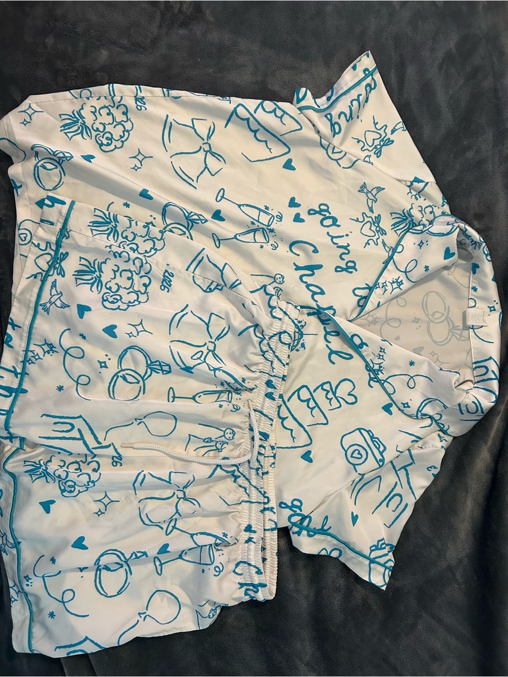 Bridal White and Teal Pajama Set